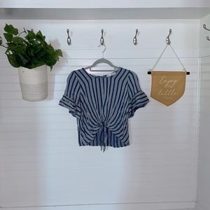 Potter’s Pot blue and White Stripped front knot Top